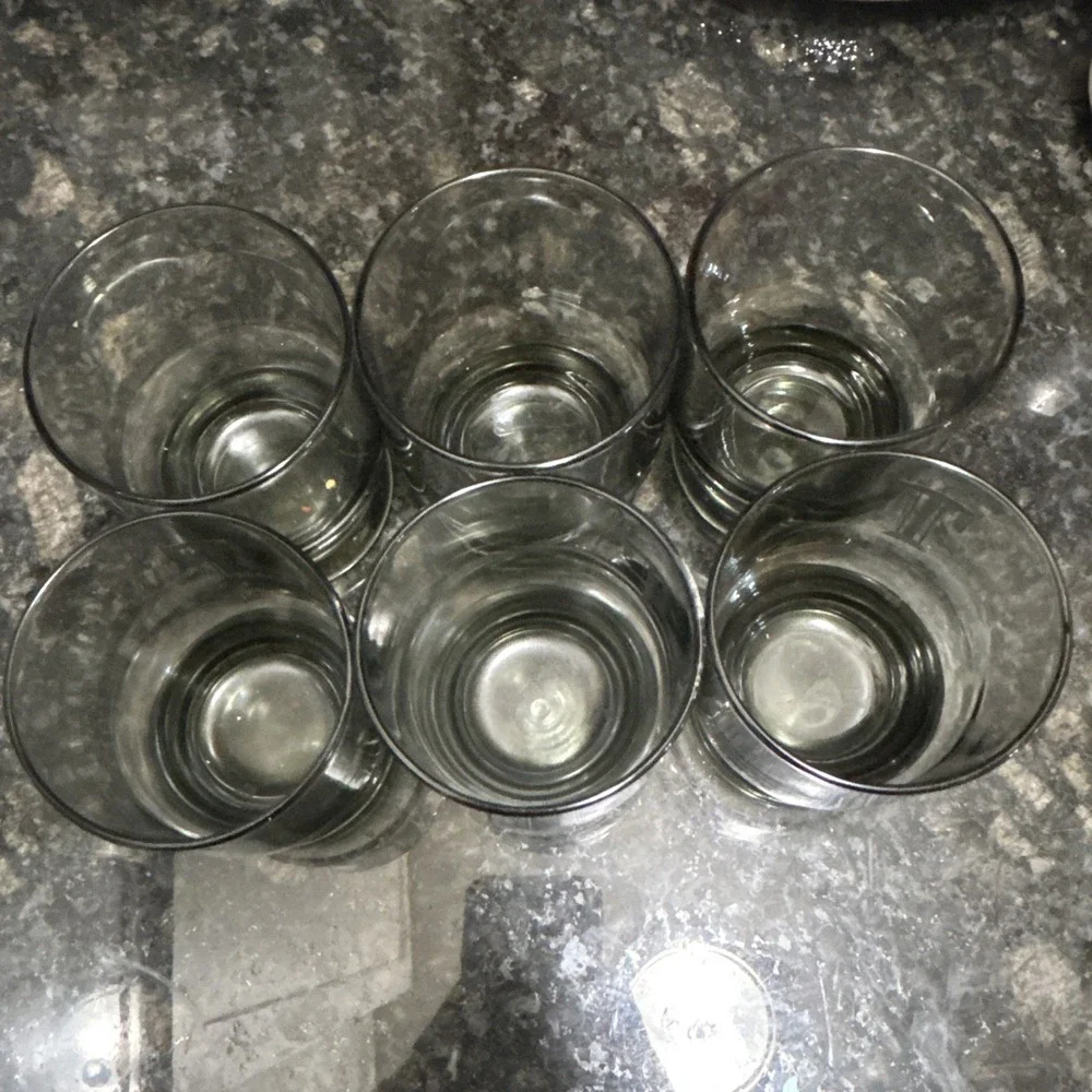 Smoked Gray Glass Tumbler Cocktail Glass 6 pieces in Round Heavy Base Decor